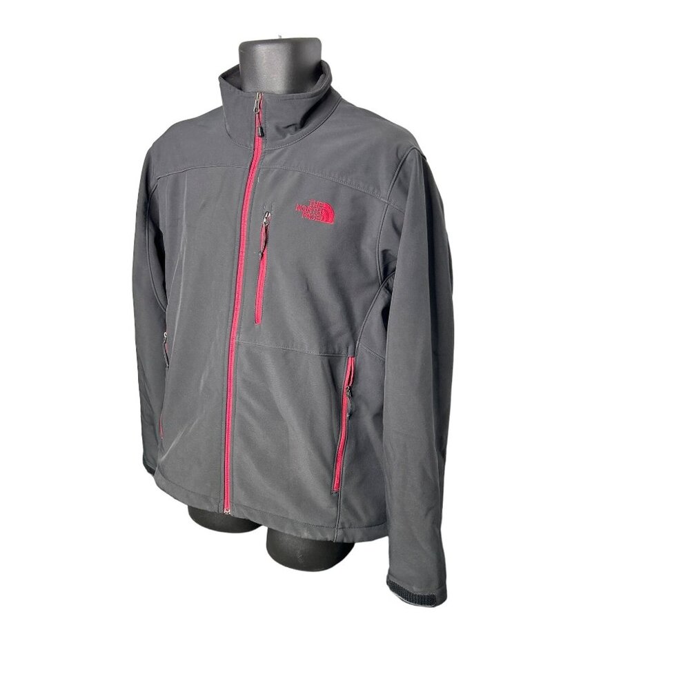 The North Face Mens Softshell Jacket Medium Black With Red Accents Full-Zip